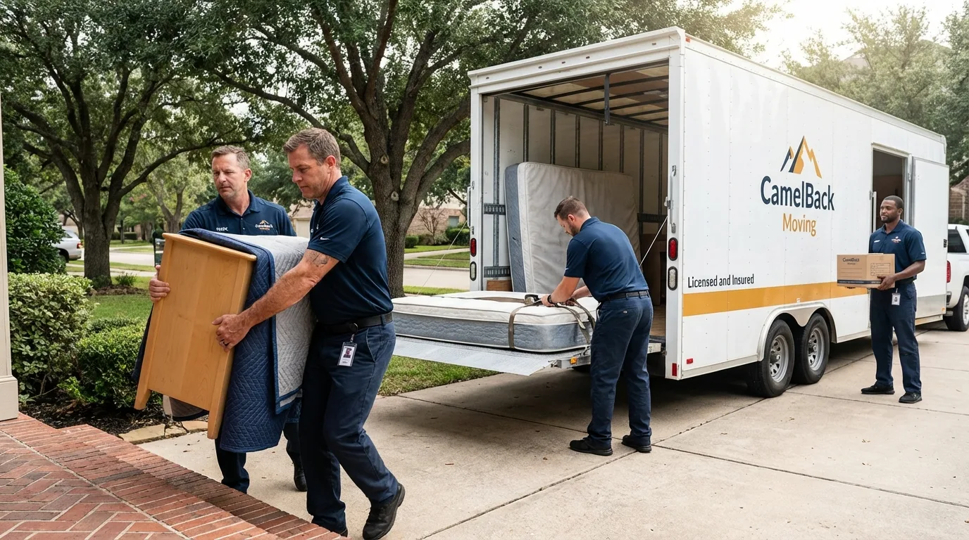 Crew loading residential truck for cross-state move from New Milford, CT