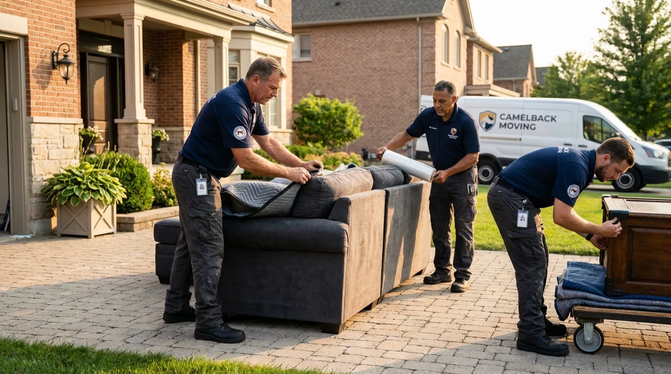 Large estate moving crew wrapping furniture in New Milford, CT